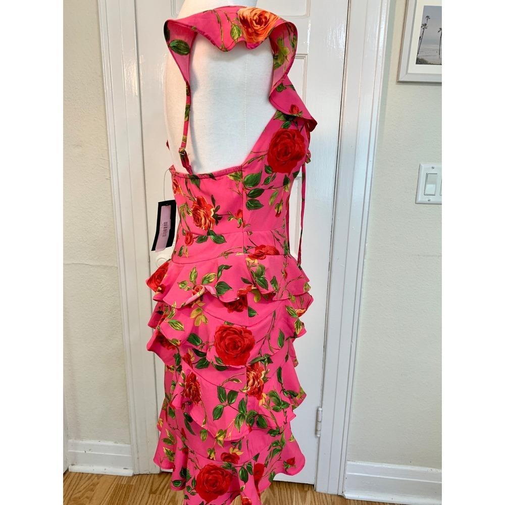 Signature NWT Rose Pink Floral Ruffle Tiered Summer Mini Dress Fuchsia Small - Picture 7 of 16